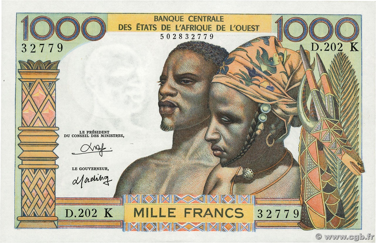 1000 Francs WEST AFRIKANISCHE STAATEN  1980 P.703Ko fST+