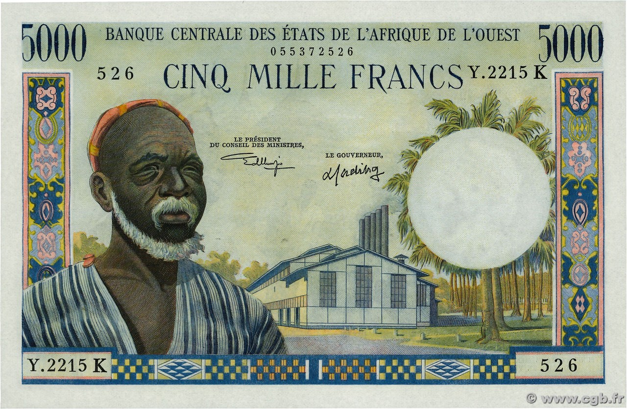 5000 Francs ÉTATS DE L AFRIQUE DE L OUEST  1977 P.704Kl pr.NEUF