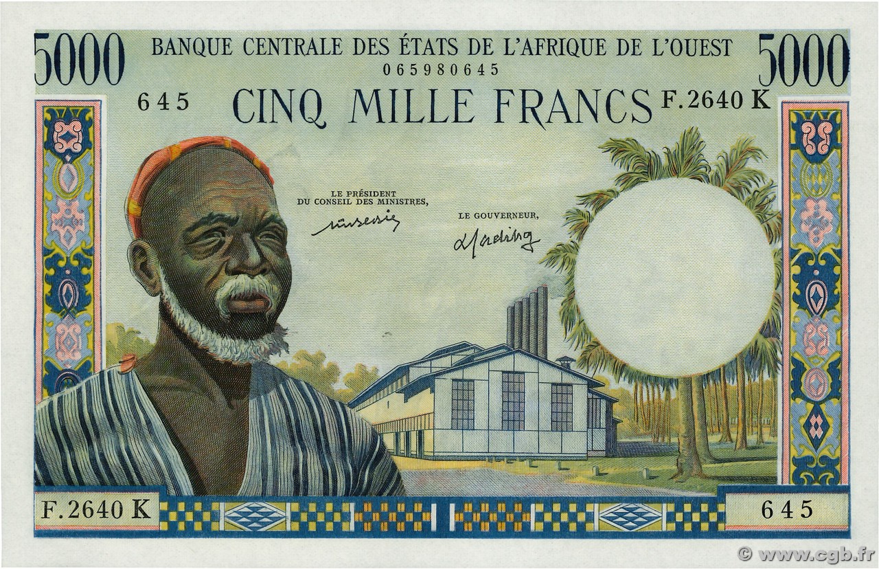 5000 Francs WEST AFRICAN STATES  1977 P.704Km UNC-