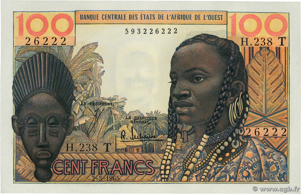100 Francs ÉTATS DE L AFRIQUE DE L OUEST  1965 P.801Te pr.NEUF