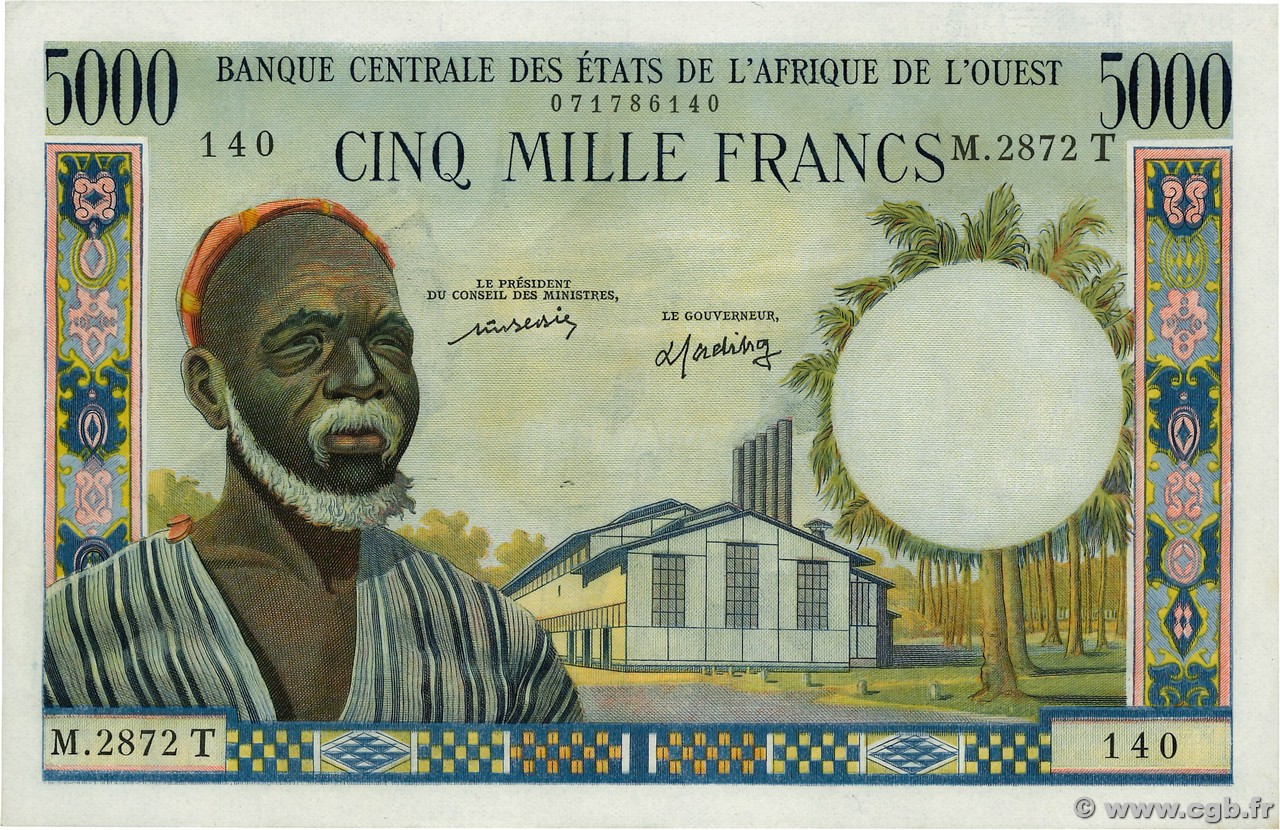 5000 Francs WEST AFRICAN STATES  1977 P.804Tm UNC-