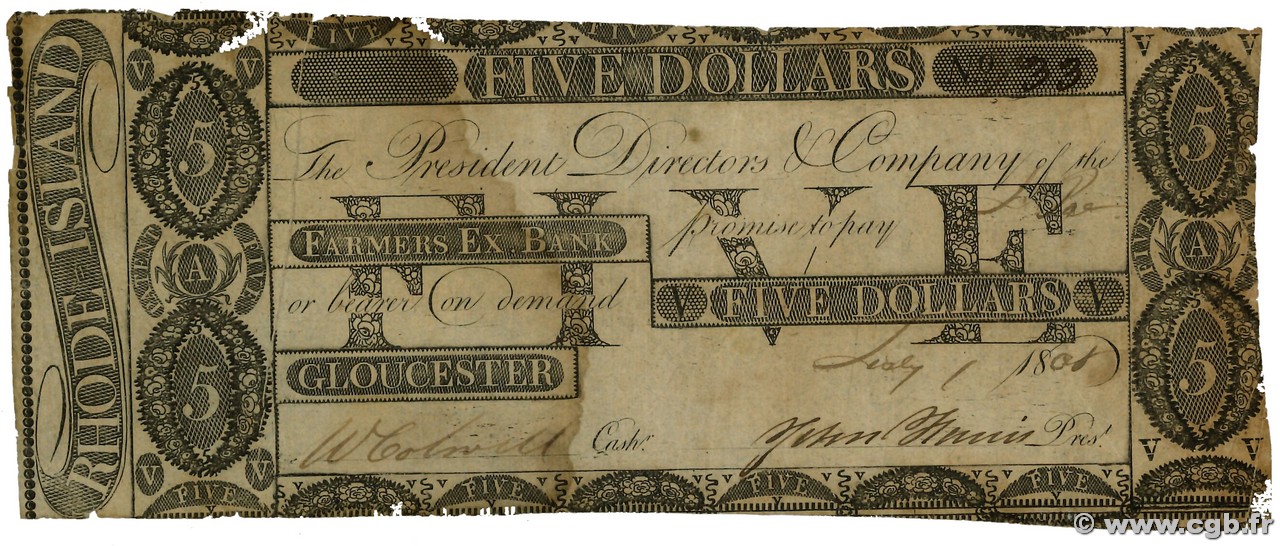 5 Dollars STATI UNITI D AMERICA Gloucester 1806  MB