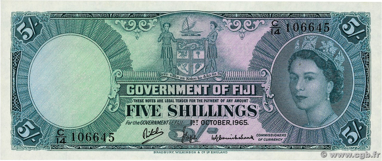 5 Shillings FIJI  1965 P.051e UNC
