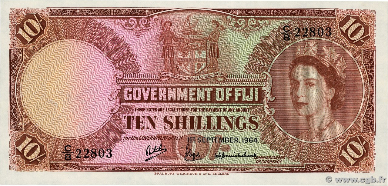 10 Shillings FIDSCHIINSELN  1964 P.052d ST