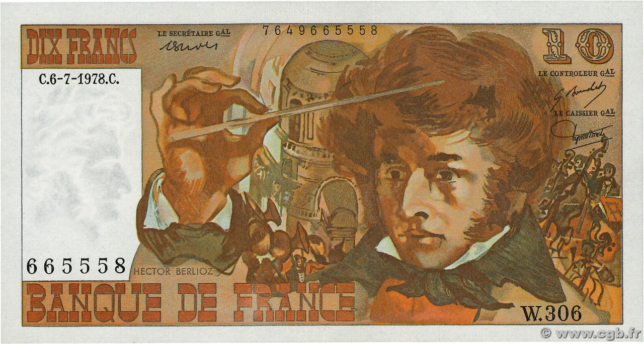10 Francs BERLIOZ FRANCE  1978 F.63.25W306 pr.SPL