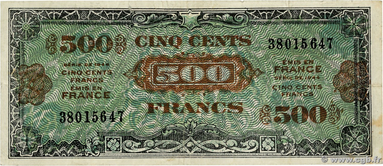 500 Francs DRAPEAU Faux FRANKREICH  1944 VF.21.01 S