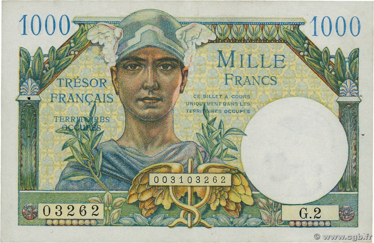 1000 Francs TRÉSOR FRANÇAIS FRANCE  1947 VF.33.02 XF