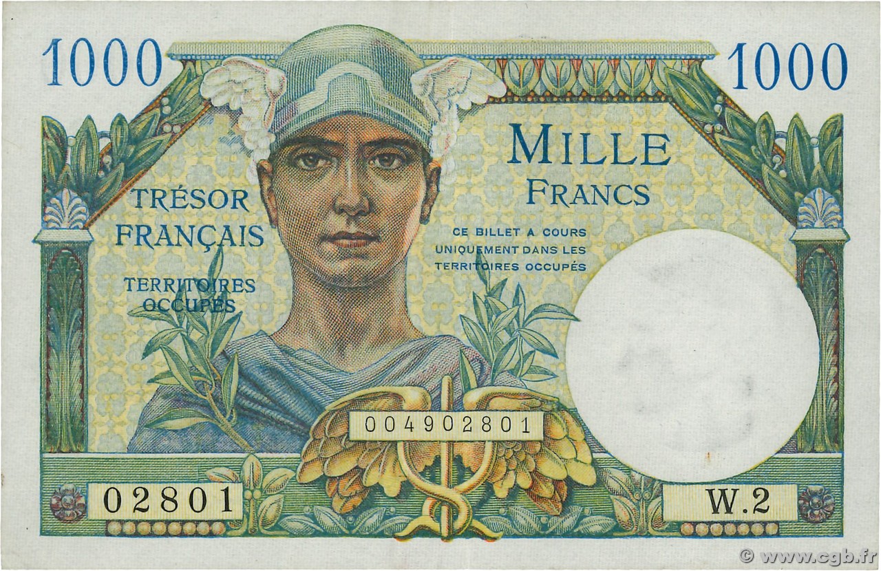 1000 Francs TRÉSOR FRANÇAIS FRANCE  1947 VF.33.02 XF+