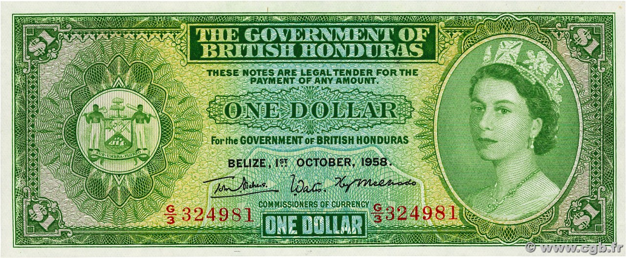 1 Dollar BRITISH HONDURAS  1958 P.28a ST
