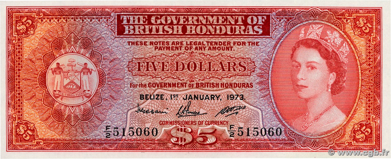 5 Dollars BRITISH HONDURAS  1973 P.30c ST