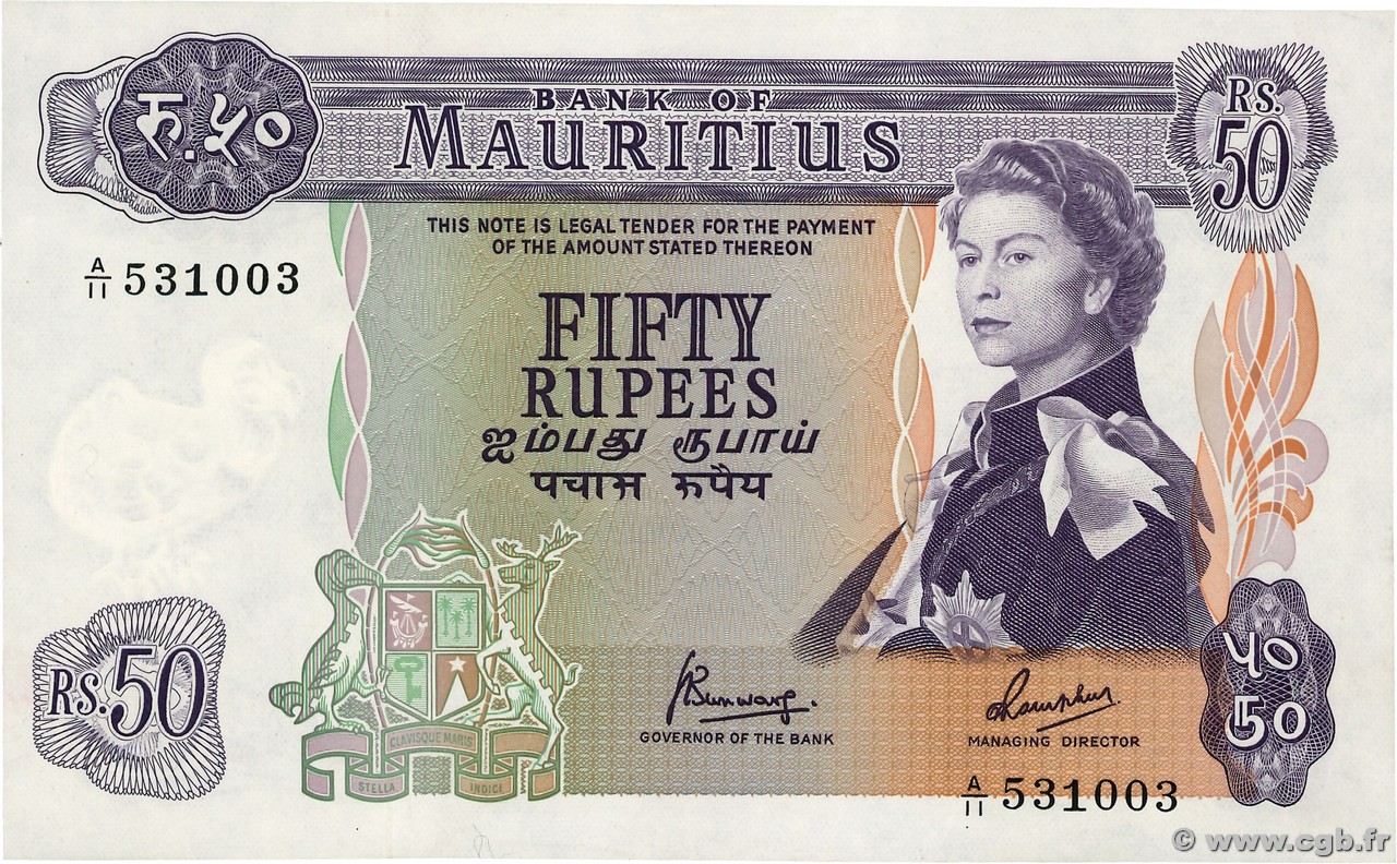 50 Rupees ÎLE MAURICE  1967 P.33c pr.NEUF