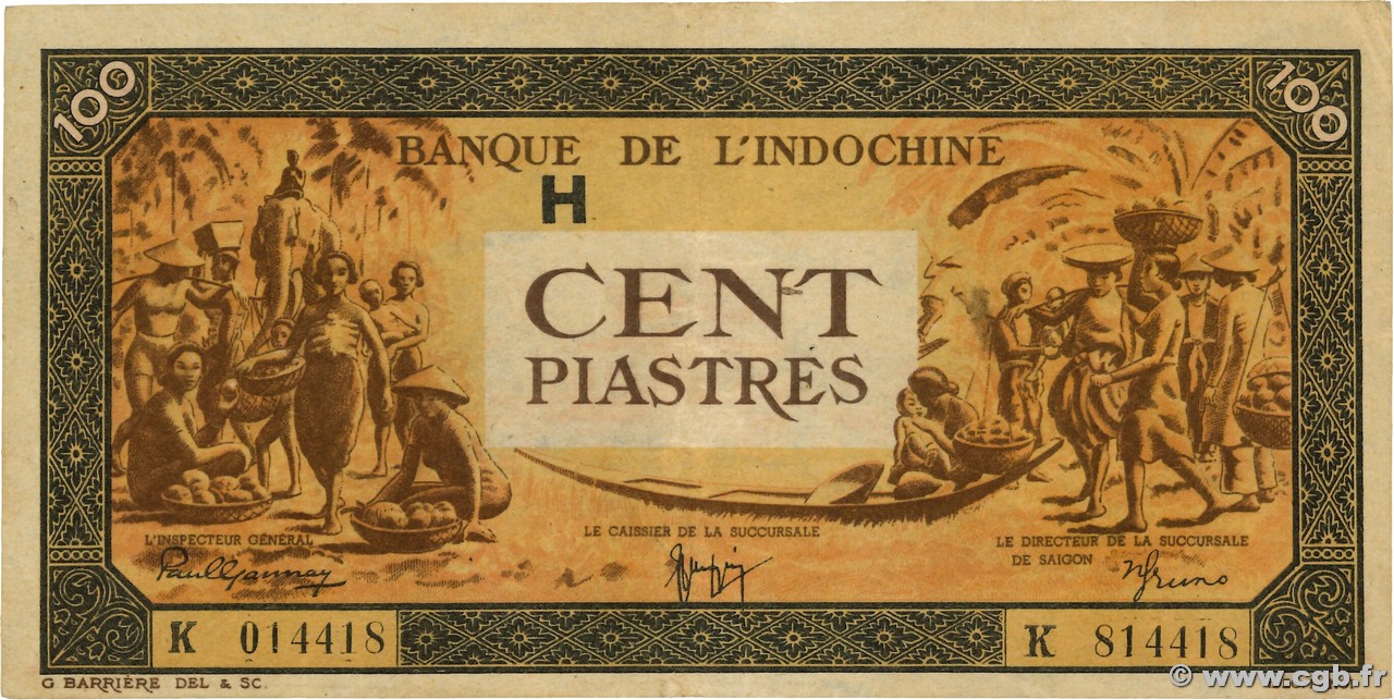 100 Piastres orange INDOCINA FRANCESE  1942 P.073 SPL+