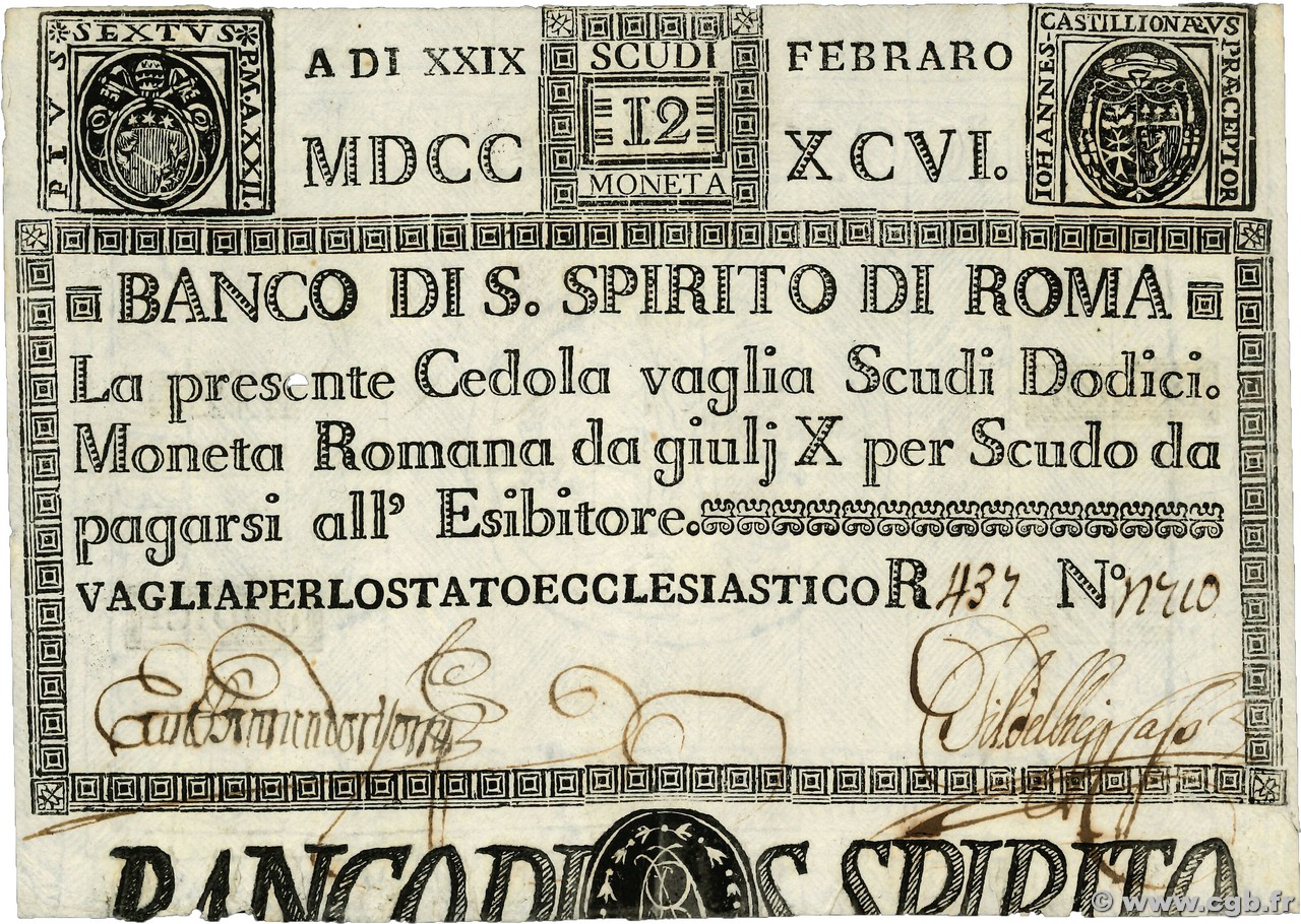 12 Scudi ITALIA  1796 PS.386 SPL