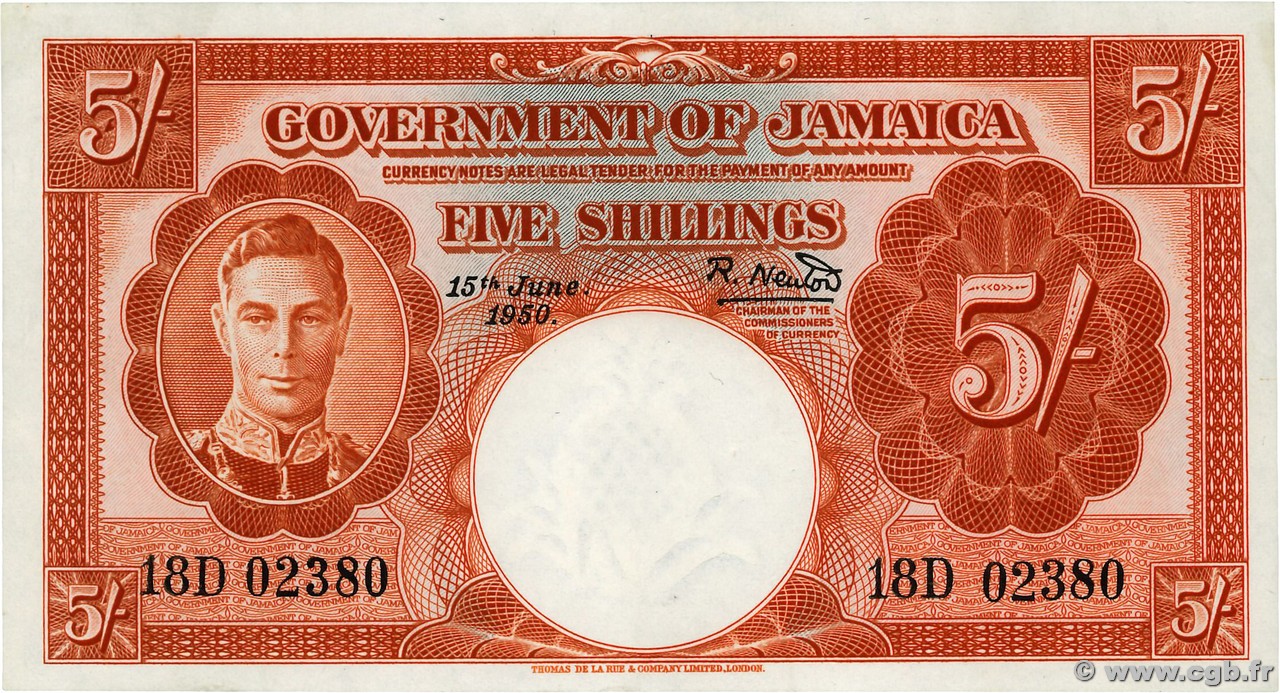 5 Shillings GIAMAICA  1950 P.37a FDC