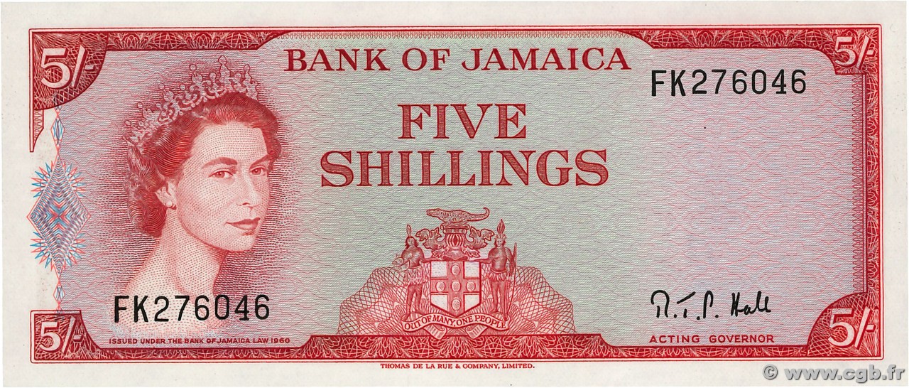 5 Shillings GIAMAICA  1964 P.51Ac q.FDC