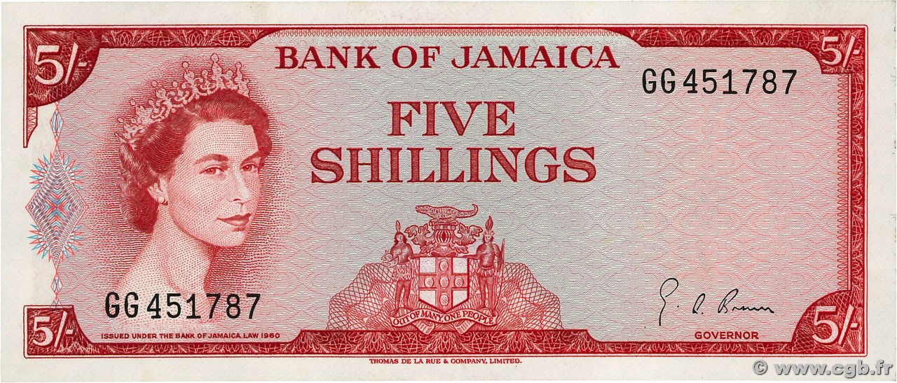 5 Shillings JAMAÏQUE  1964 P.51Ad SUP+