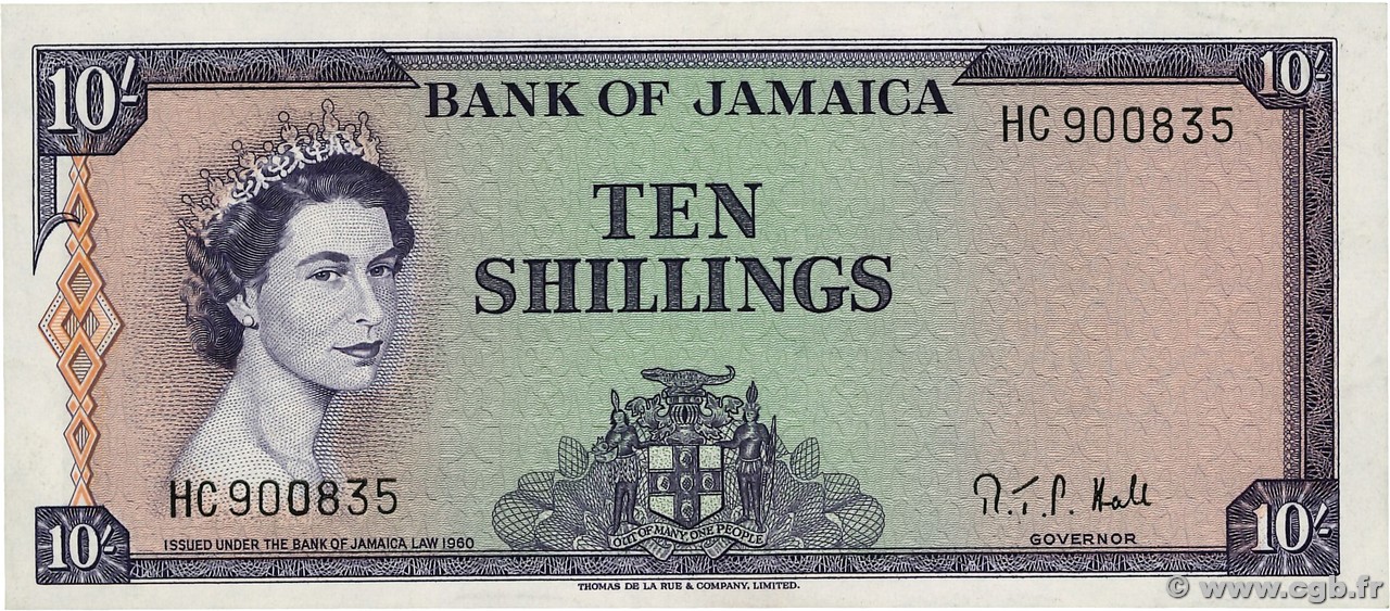 10 Shillings JAMAICA  1964 P.51Bd UNC