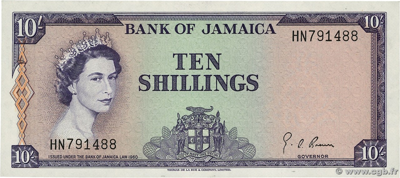 10 Shillings JAMAICA  1964 P.51Be SC+