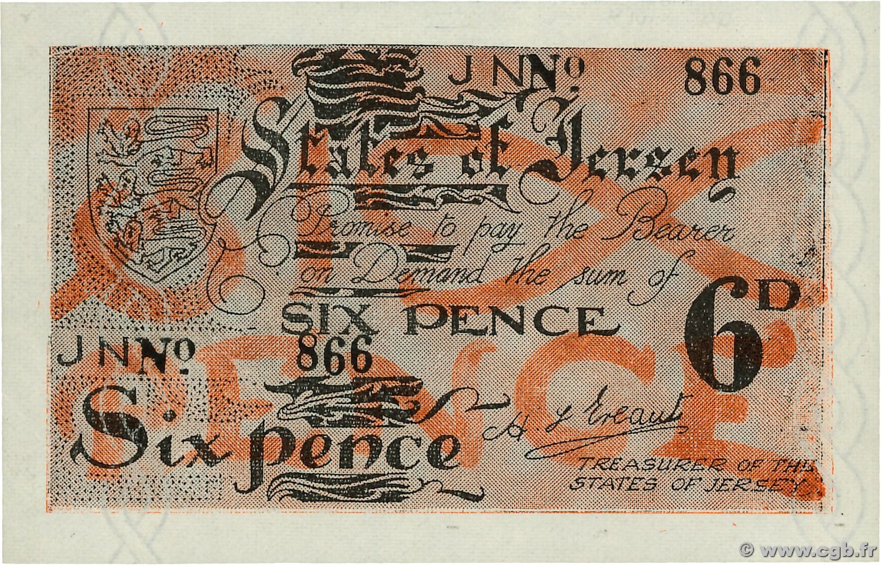 6 Pence Petit numéro JERSEY  1941 P.01a VZ+
