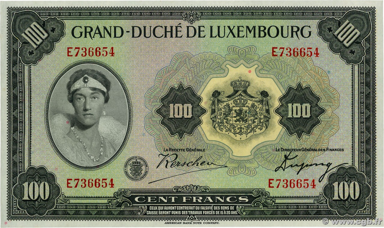 100 Francs LUXEMBOURG  1934 P.39a UNC