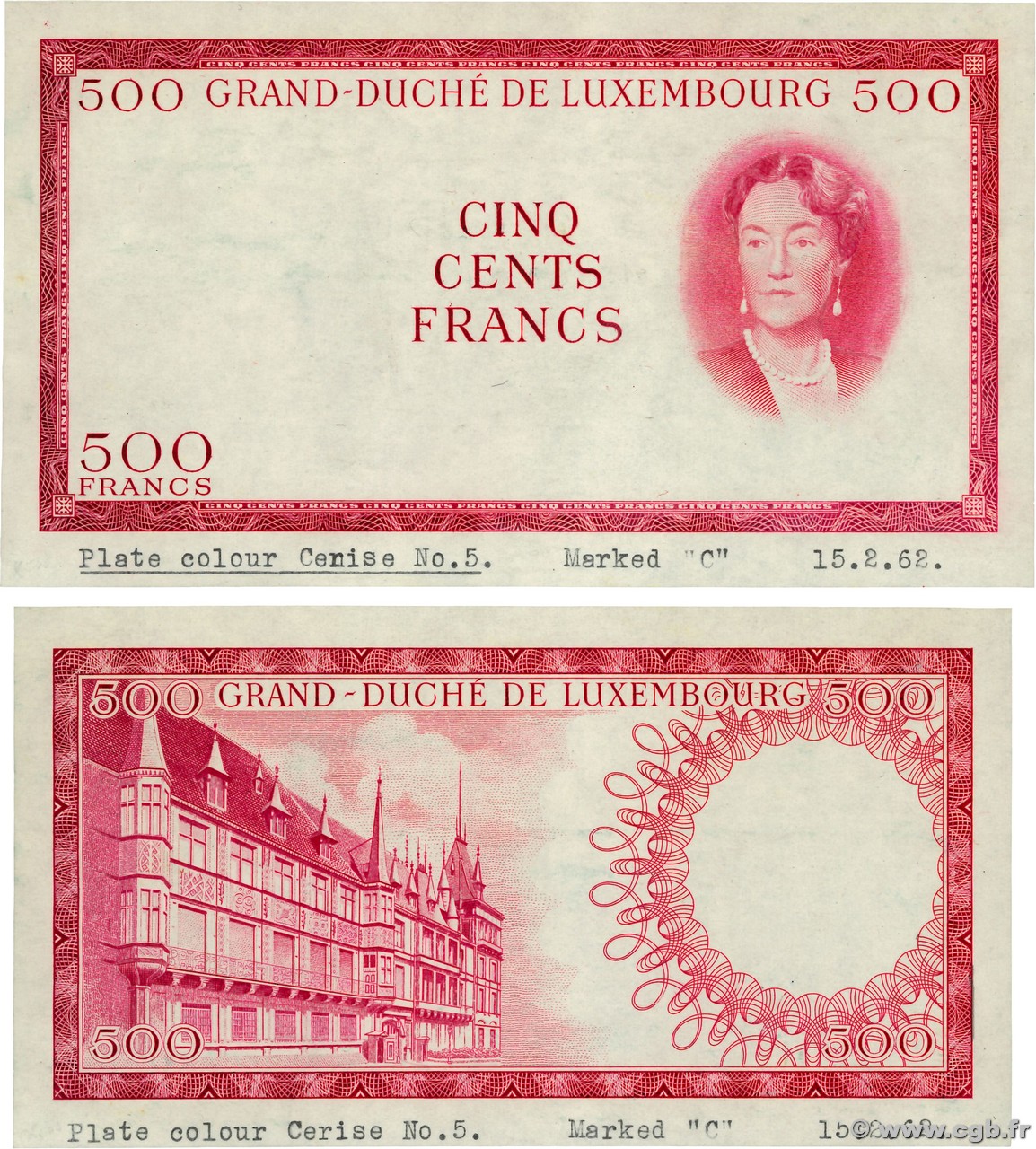 500 Francs Épreuve LUXEMBOURG  1963 P.52Act NEUF