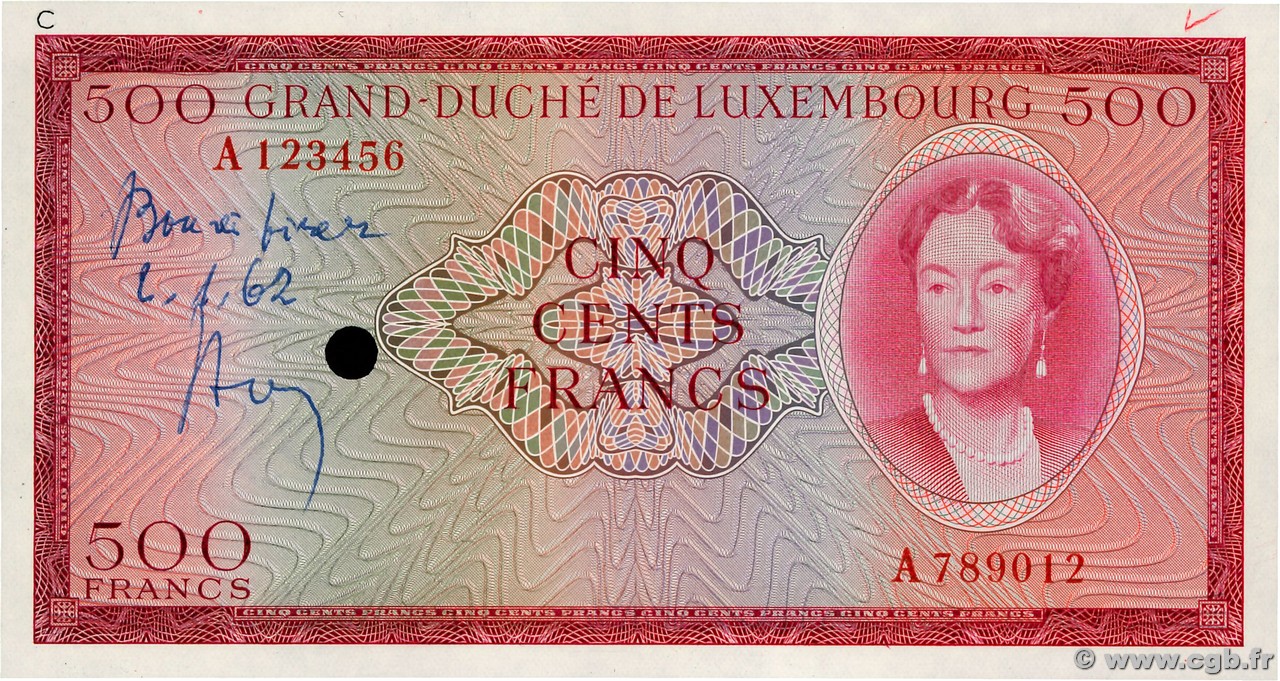 500 Francs Épreuve LUXEMBOURG  1963 P.52Ae UNC-