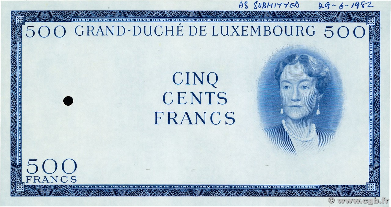 500 Francs Épreuve LUXEMBOURG  1982 P.52Ae NEUF