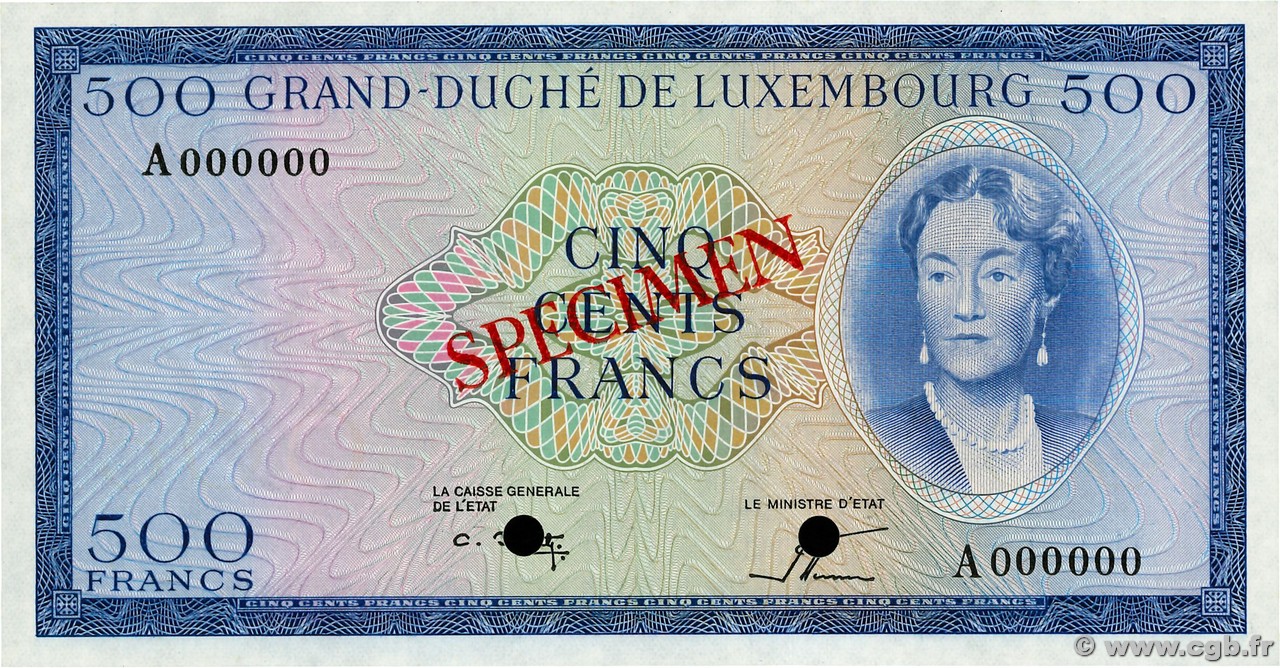 500 Francs Spécimen LUXEMBURGO  1982 P.52As FDC