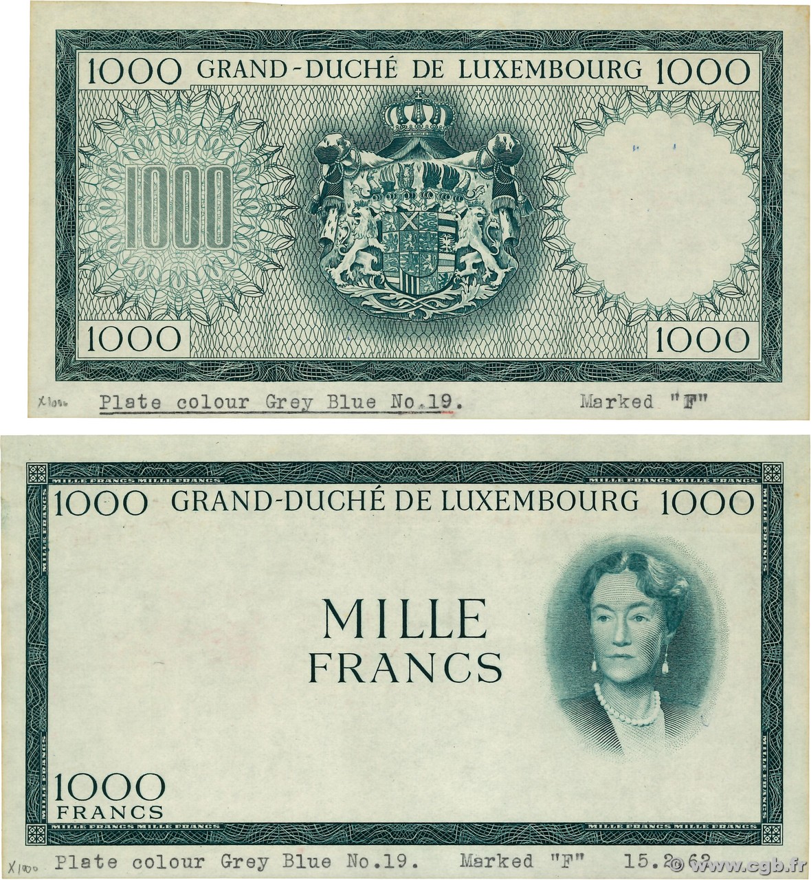 1000 Francs Épreuve LUXEMBOURG  1963 P.52Be NEUF
