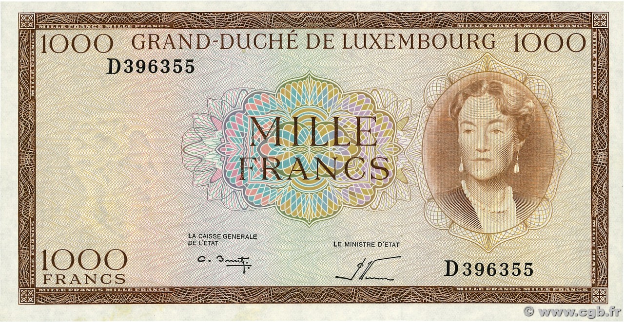 1000 Francs Spécimen LUSSEMBURGO  1982 P.52Bs q.FDC