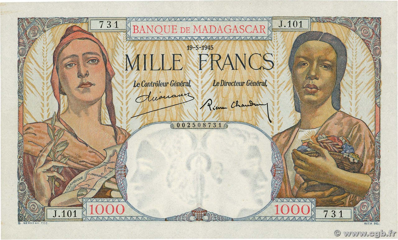 1000 Francs MADAGASCAR  1945 P.041 SUP