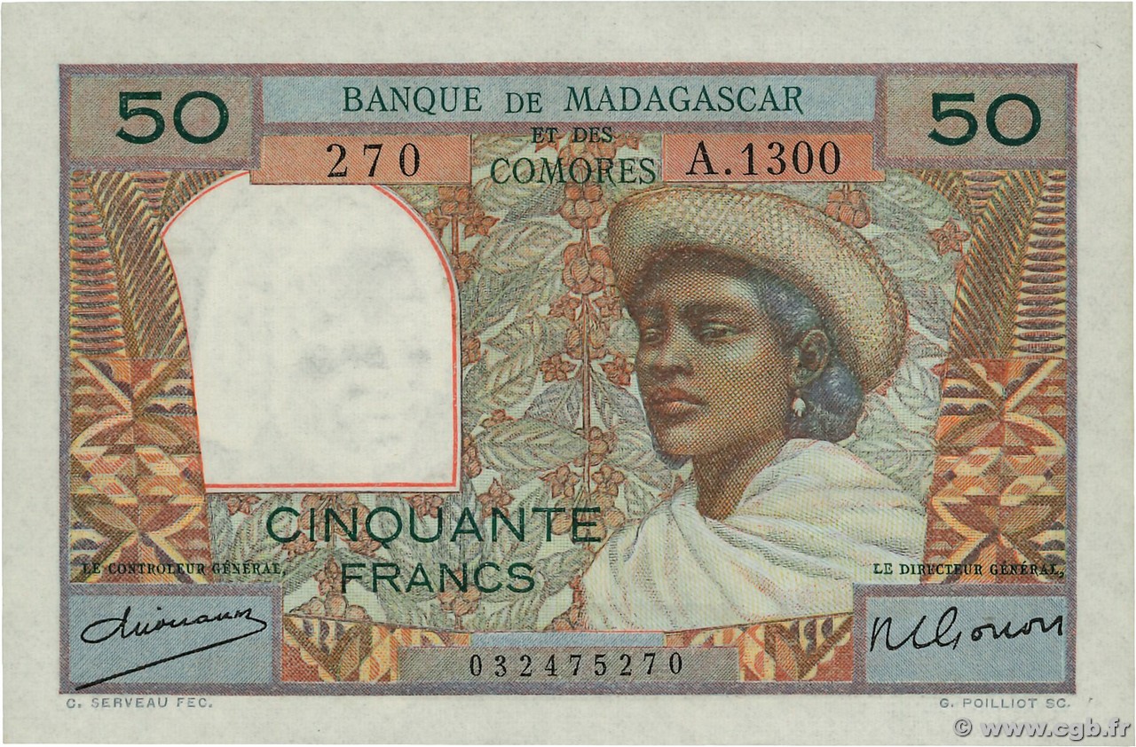 50 Francs MADAGASCAR  1950 P.045a UNC