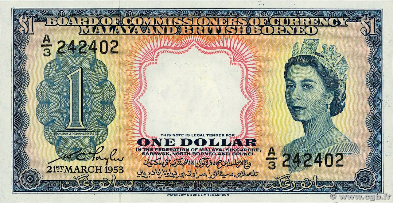 1 Dollar MALAYA y BRITISH BORNEO  1953 P.01a SC+