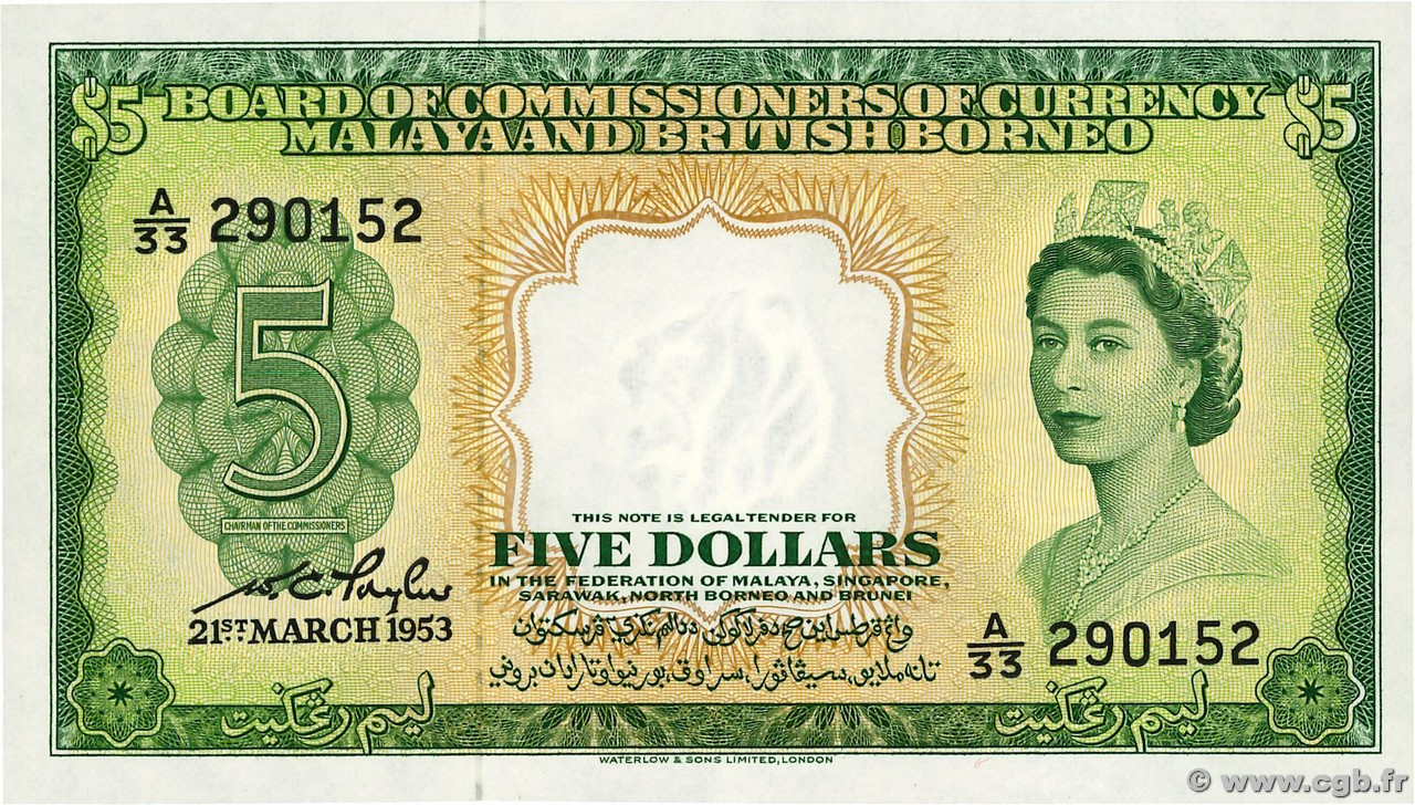 5 Dollars MALAYA und BRITISH BORNEO  1953 P.02a fST+