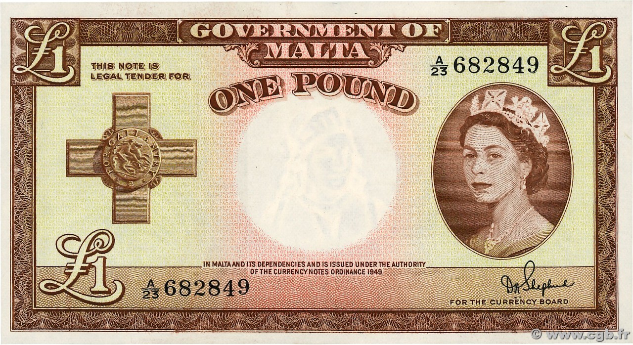 1 Pound MALTE  1954 P.24b pr.NEUF