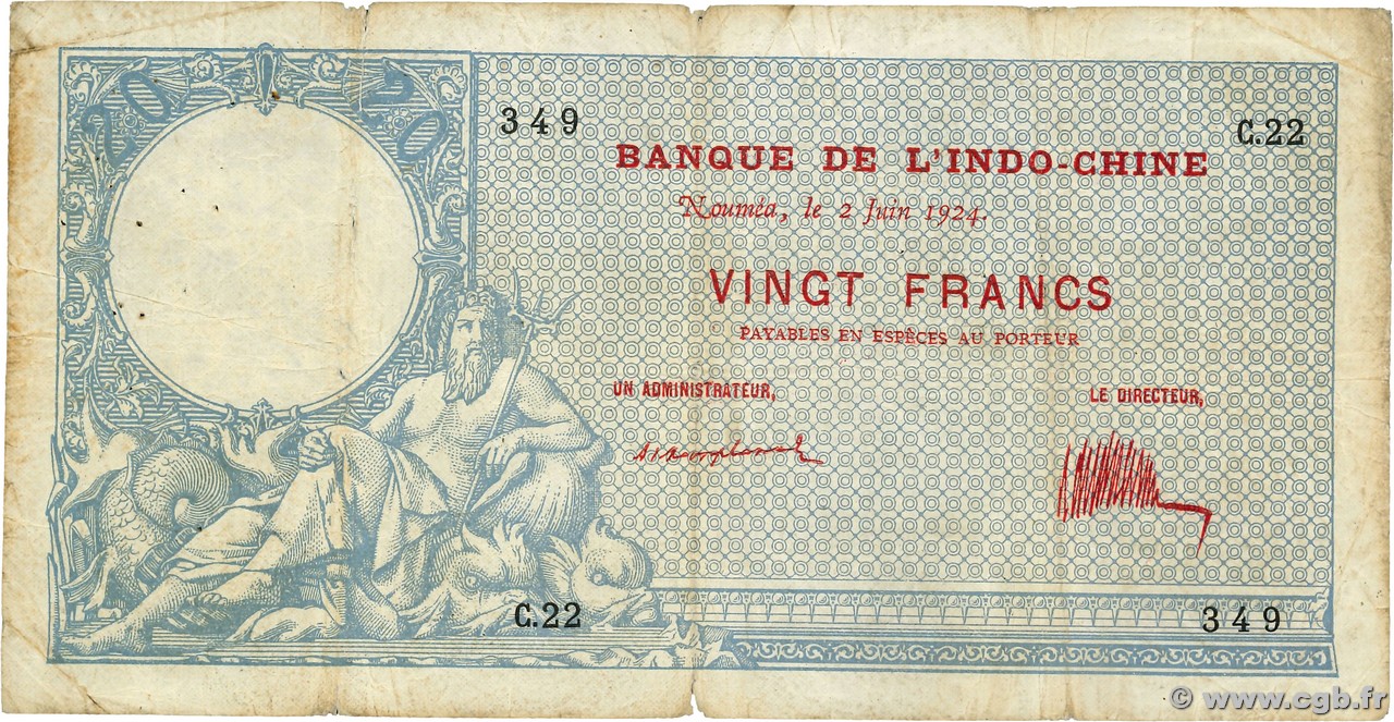 20 Francs NOUVELLE CALÉDONIE  1924 P.20 VG
