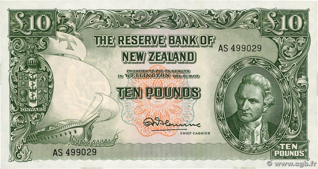 10 Pounds NEW ZEALAND  1960 P.161d UNC-