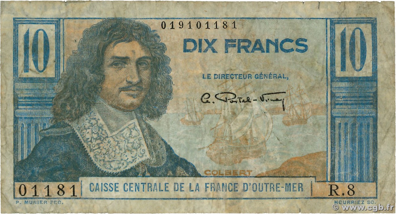 10 Francs Colbert SAN PEDRO Y MIGUELóN  1947 P.19b RC+
