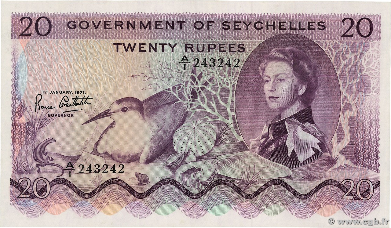 20 Rupees Numéro spécial SEYCHELLEN  1971 P.16b ST