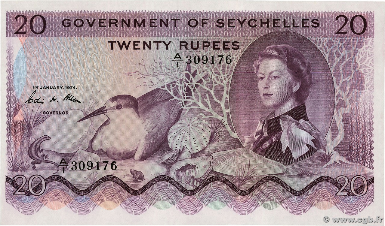 20 Rupees SEYCHELLEN  1974 P.16c ST
