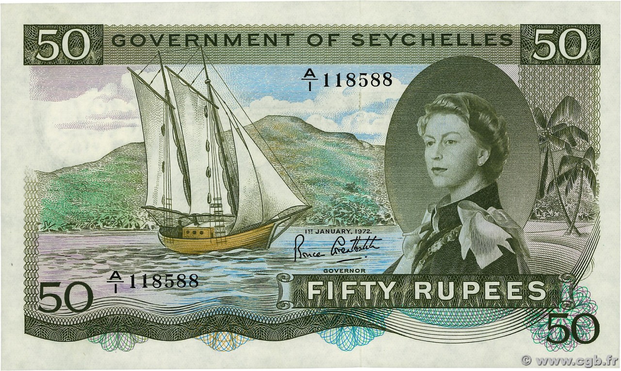 50 Rupees SEYCHELLES  1972 P.17d SC+