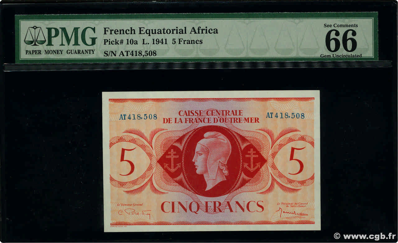 5 Francs AFRIQUE ÉQUATORIALE FRANÇAISE  1944 P.15b FDC