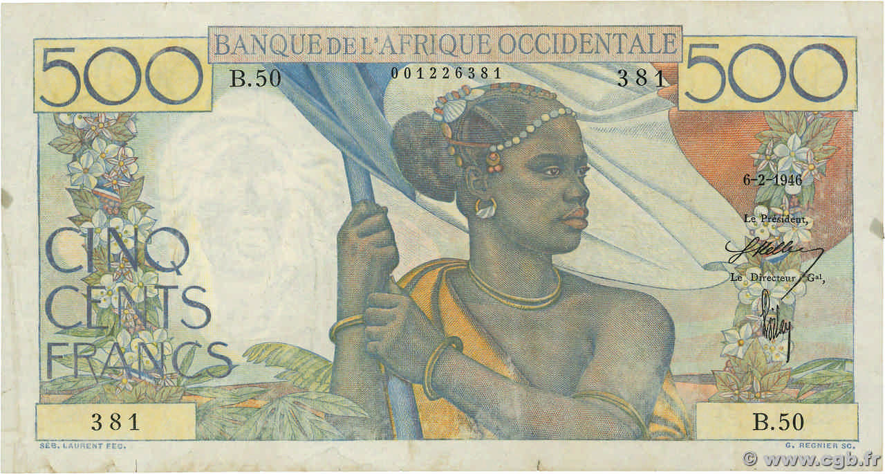500 Francs FRENCH WEST AFRICA  1946 P.41 BC