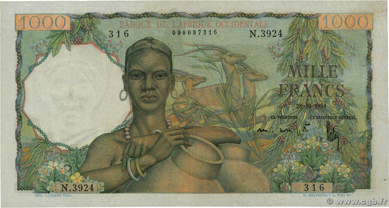 1000 Francs AFRIQUE OCCIDENTALE FRANÇAISE (1895-1958)  1954 P.42 TTB+