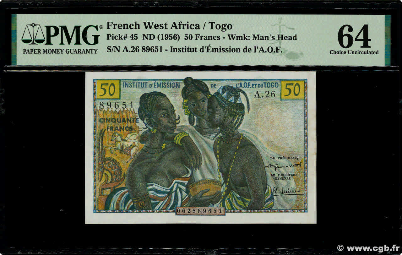10 Francs FRENCH WEST AFRICA  1956 P.45 SC+
