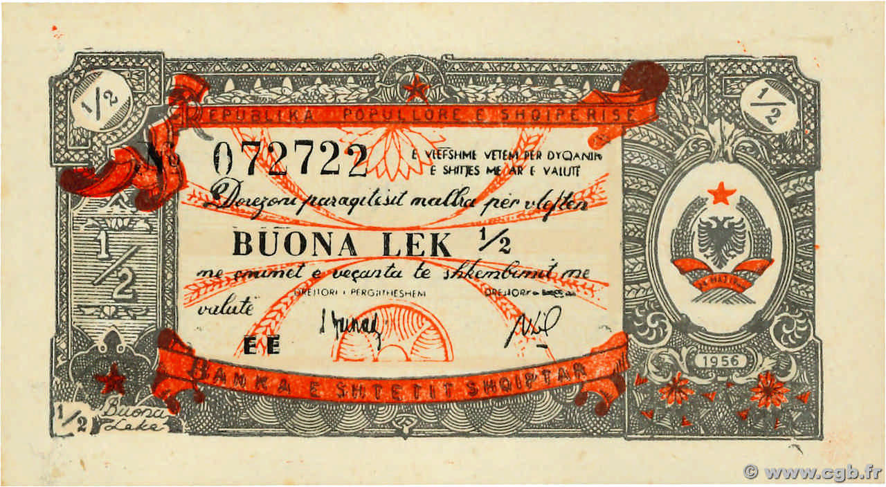 1/2 Lek ALBANIA  1956 P.FX10 SC+