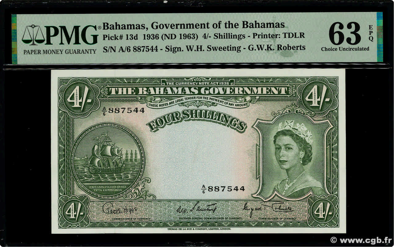4 Shillings BAHAMAS  1963 P.13d q.FDC