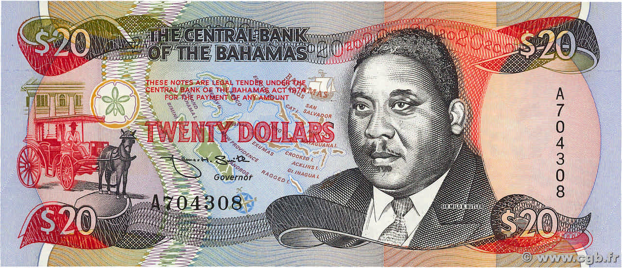 20 Dollars BAHAMAS  1993 P.53A UNC