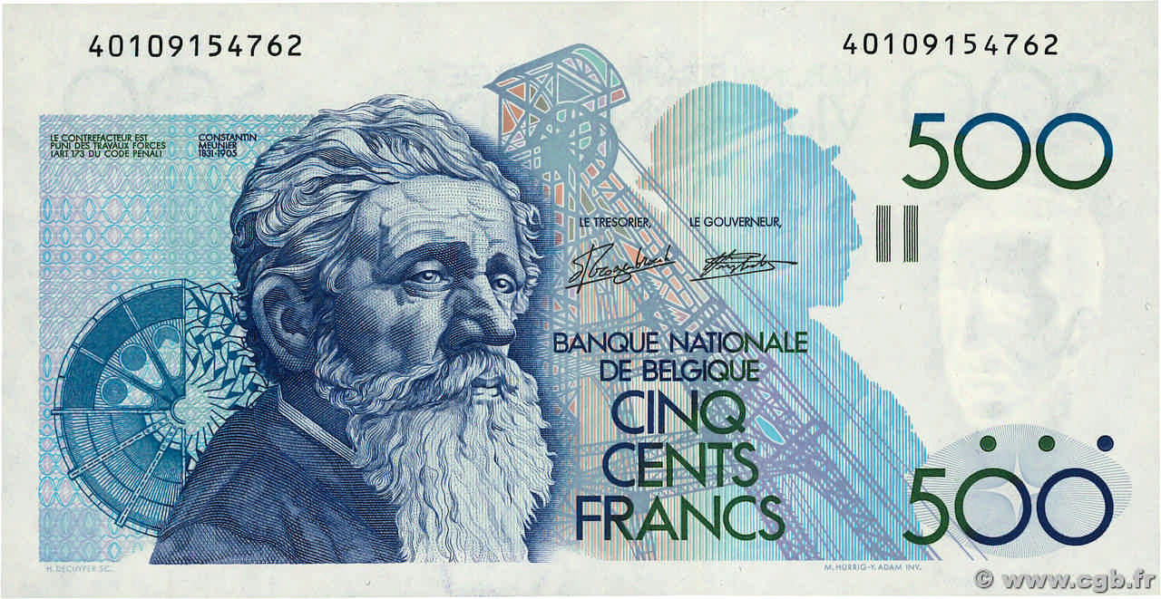 500 Francs BÉLGICA  1982 P.143a SC