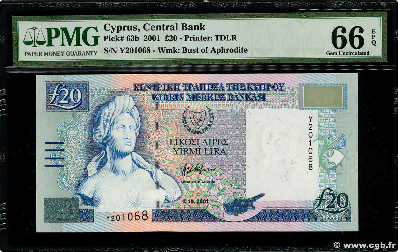 20 Pounds CYPRUS  2001 P.63b UNC